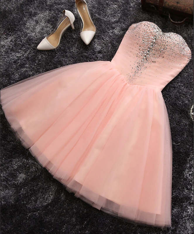 Pink A line sweetheart neck short prom dress, homecoming dresses,PL1622