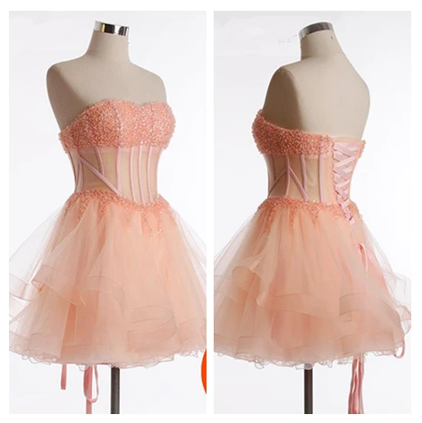 Blush Pink Cute Beading Tulle Homecoming Dress,pl1699