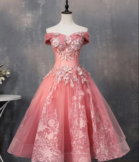 Off-shoulder Short Prom Dress, Watermelon Homecoming Dress With Sleeve,pl1703