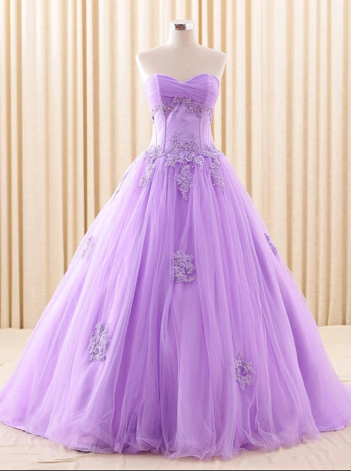 Purple Strapless Lace Ball Gown Dress,pl1831