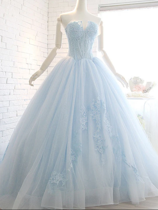 Powder Blue Ball Gown Lace Formal Evening Dress,pl1832