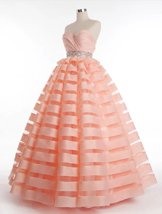 Strapless Organza Stripes Ball Gown Prom Evening Dress,pl1838