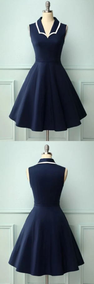 Navy Blue Vintage Style Homecoming Dress,pl1850