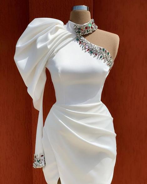 Unique White Long Short Homecoming Dress,PL1851