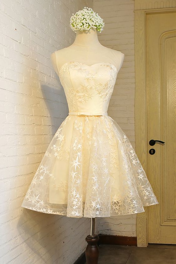 Champagne Short Party Dress, Homecoming Dress, Fashion Girl Dress ,pl1889