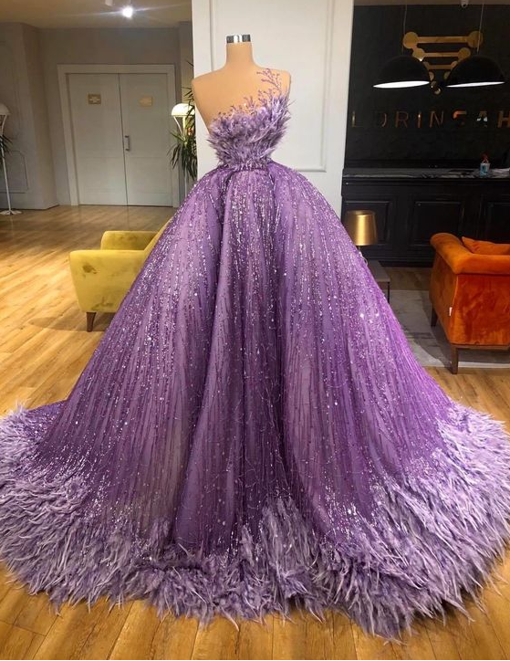 Purple Prom Dresses, Sparkly Prom Dress, Ball Gown Prom Dresses, Vestido De Fiesta, Feather Prom Dresses, 2021 Prom Dresses,pl1960