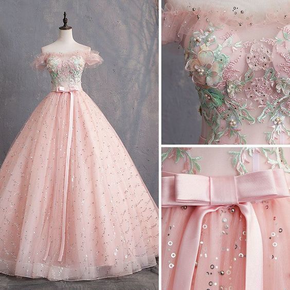 Elegant Pearl Pink Prom Dresses 2021 Ball Gown Offtheshoulder