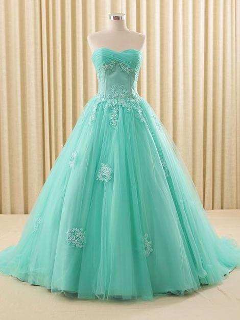 Turquoise Lace Ball Gown Dress Prom Dress,pl2074
