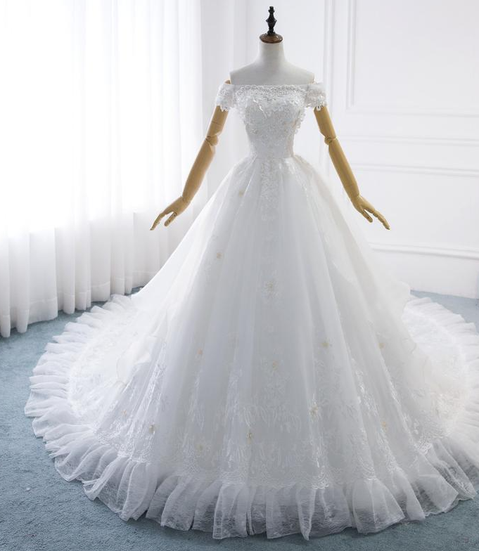 Wedding Dress Sequied Off Shoulder Bridal Gown With Pearls Wedding Gown Lace Princess Ball Gown Corset,pl2113