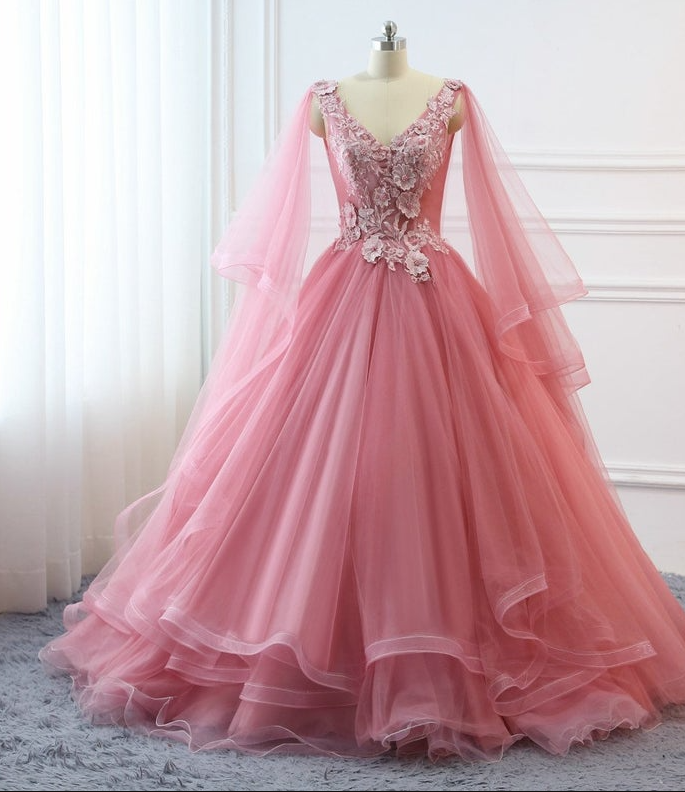 Custom Women Blush Pink Prom Dress Ball Gown Long Quinceanera Dress Floral Flowers Masquerade Prom Dress Wedding Bride Gown,pl2128