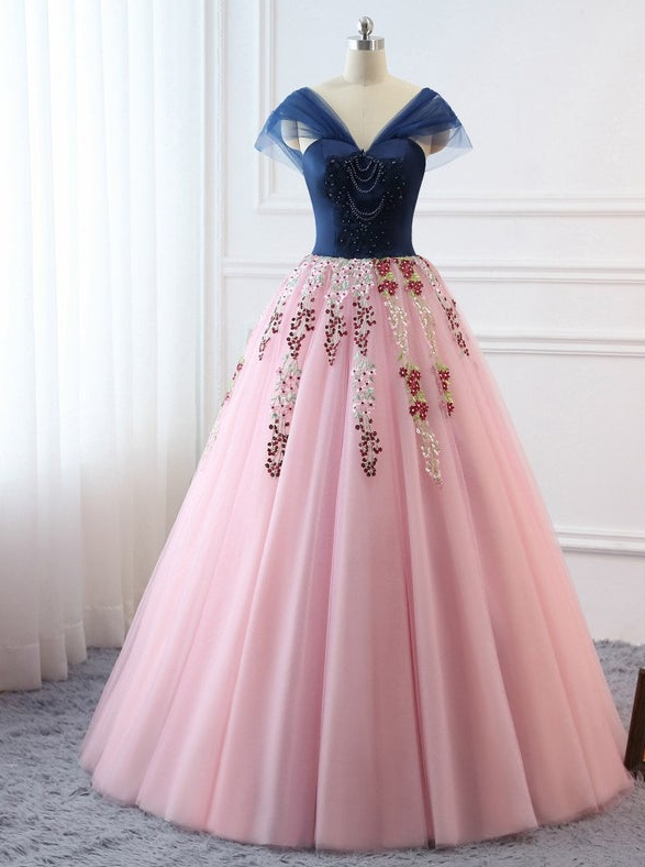 Custom Women Light Pink Prom Dress Ball Gown Long Quinceanera Dress Floral Flowers Masquerade Prom Dress Wedding Bride Gown,pl2140