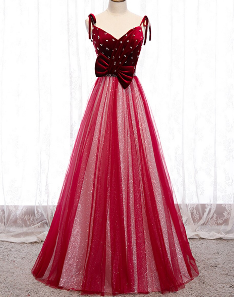 Tulle Sequins Velvet V-neck Beading Prom Dress ,pl2180