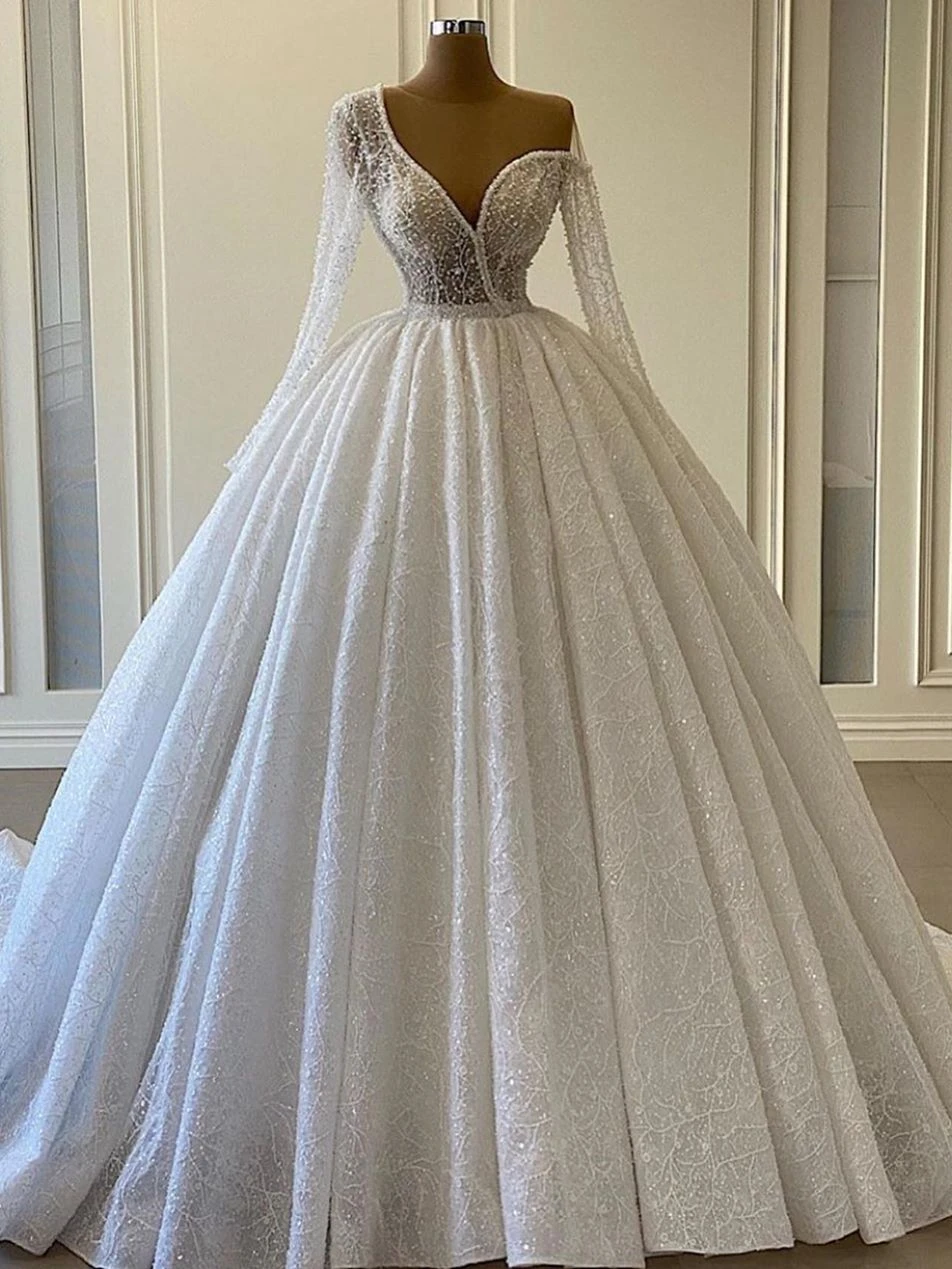 Ball Gown Plus Size Wedding Dress Sequins Vintage One Shoulder Wedding Gowns,pl2191