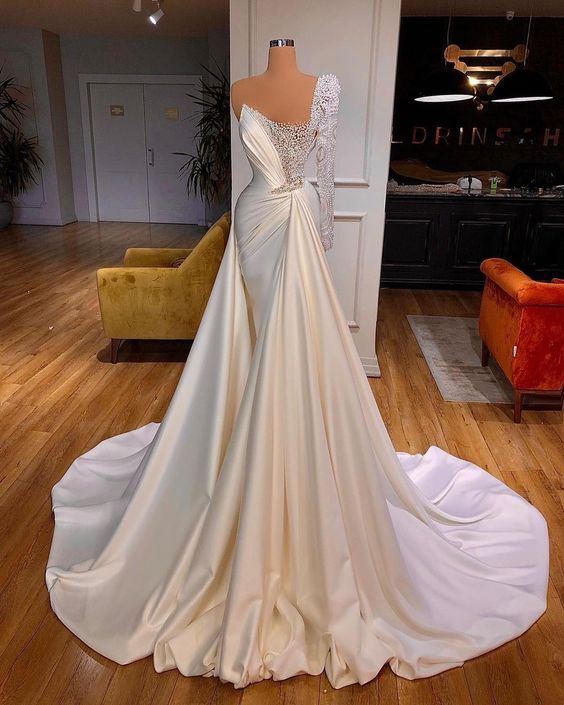 White One Shoulder Long A-line Prom Dress,pl2234