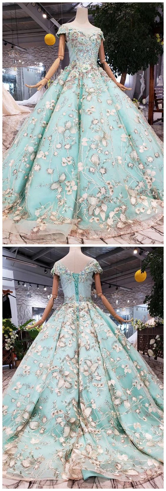 Big Sheer Neck Puffy Prom Dress With Cap Sleeves, Fairy Tale Lace Dress With Beading,pl2239