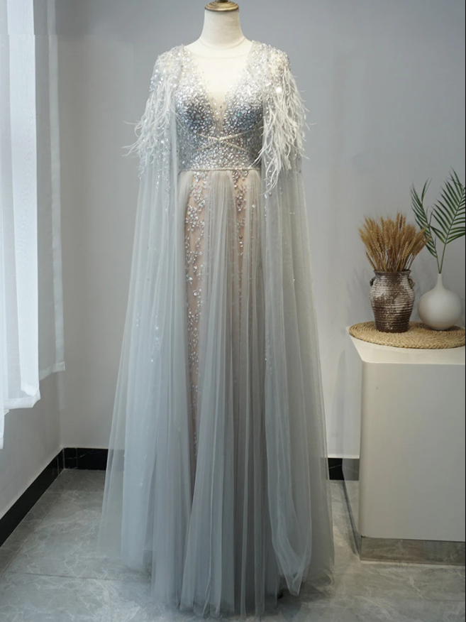 Elegant Long Luxury Shawl Long Evening Dress Formal Gowns,pl2297