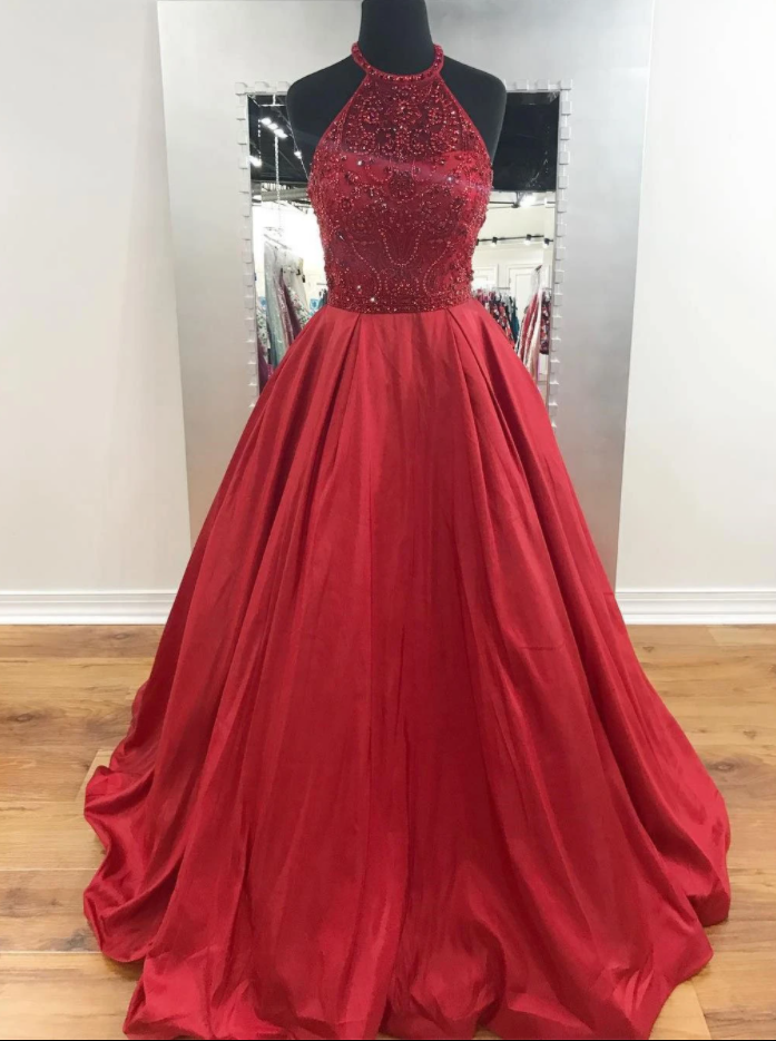 Chic Red Prom Dresses Long Beaded Modest Prom Dress Evening Dresses,pl2316