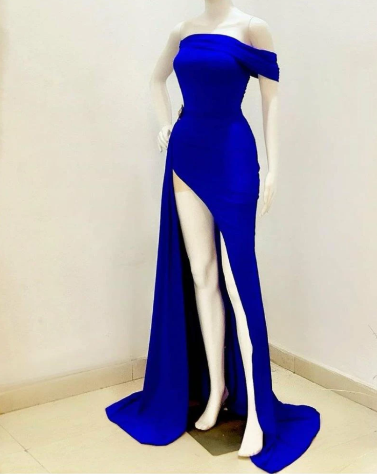 Long African Dress For Prom,prom Gowns,african Party Dress,blue Mermaid Prom Dress With Slit,african Clothing For Women,pl2336