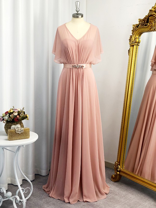 A-line/princess Sweetheart Short Sleeves Chiffon Sash/ribbon/belt Floor-length Dresses,pl2342