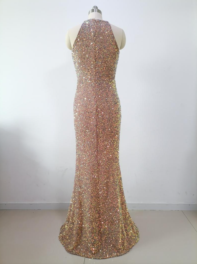 White Sequins Keyhole Mermaid Prom Dress with Long Sleeves main image 0