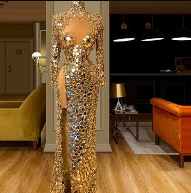 Mirror Dress, Gold Mirror Gown, Luxury Dress, Fashion Costume, Evening ...