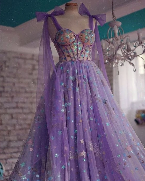 A-line Purple Tulle Long Prom Dress,charming Prom Dress,pl2427