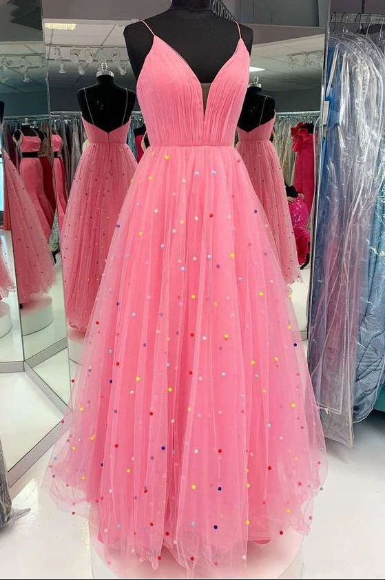 Princess A-line Pink Long Prom Dress With Colorful Pearls,pl2458