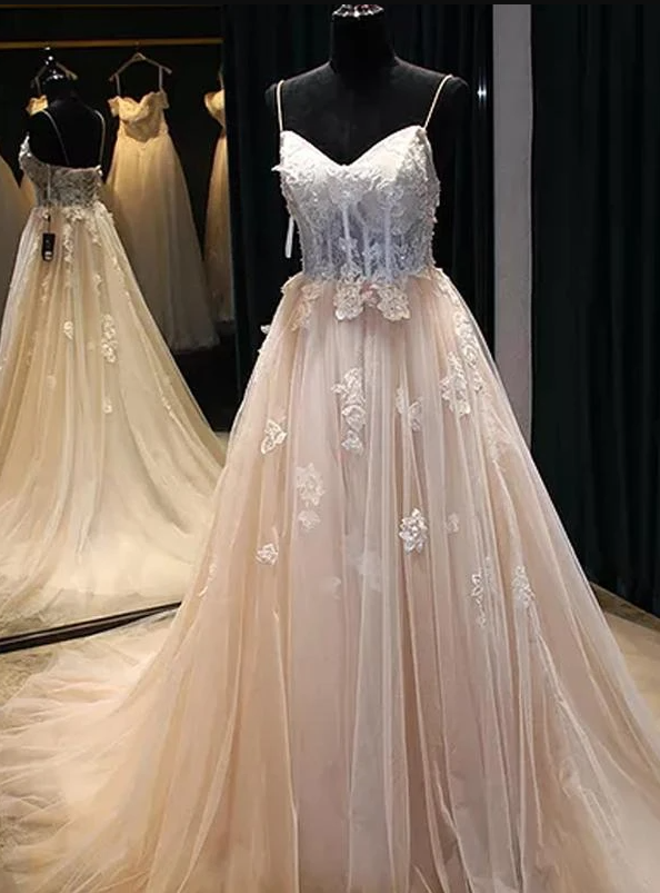 Sexy Prom Dress Spaghetti Straps Brush Train Appliques Beading Prom Dress/evening Dress,pl2556
