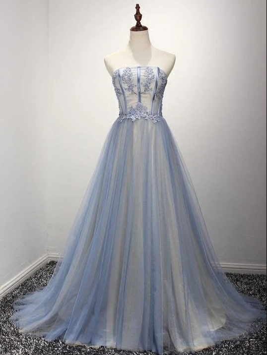 A Line Strapless Prom Dress Modest Beautiful Long Prom Dress,pl2560