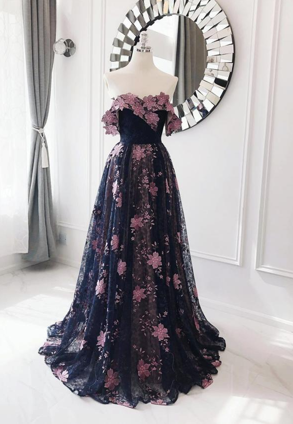 Black Tulle Lace Long Prom Dress Evening Dress,pl2572
