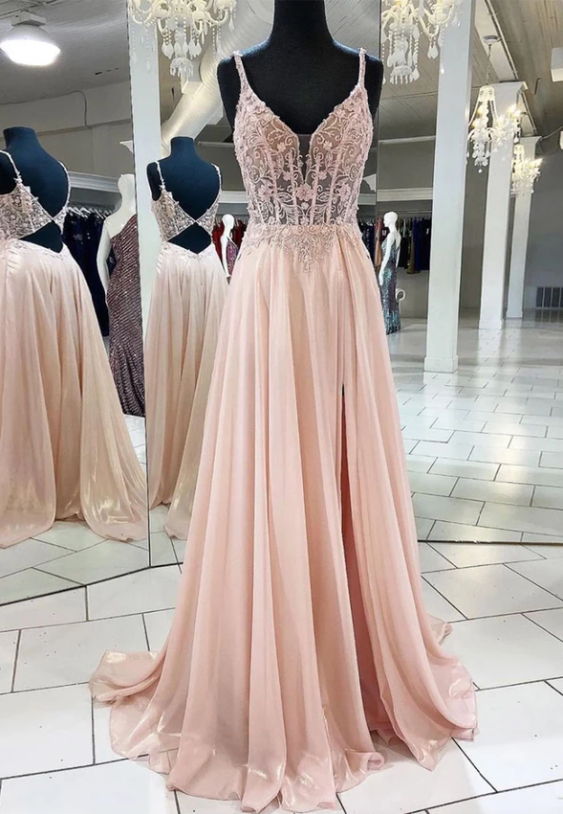 Pink Lace Applique Long Prom Dress Party Dress,pl2587