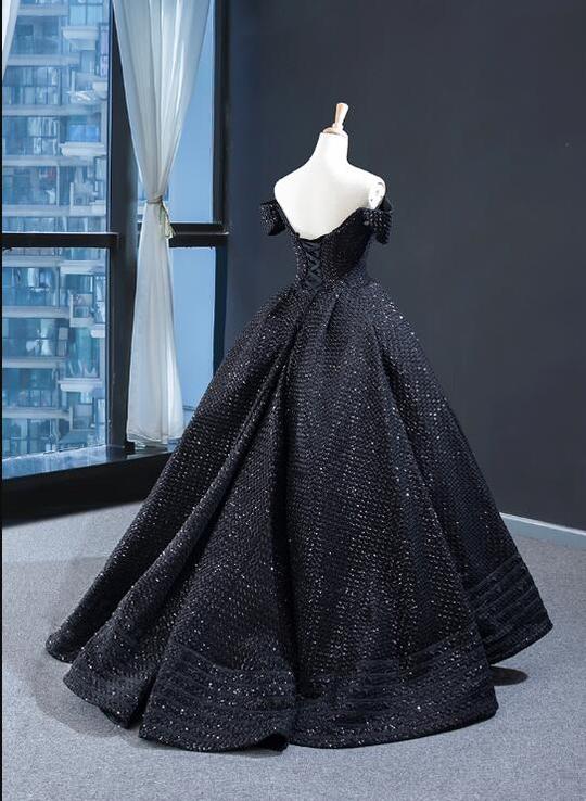 Ball Gown Cape Sleeves Sweetheart Black Satin Prom Dresses Evening ...