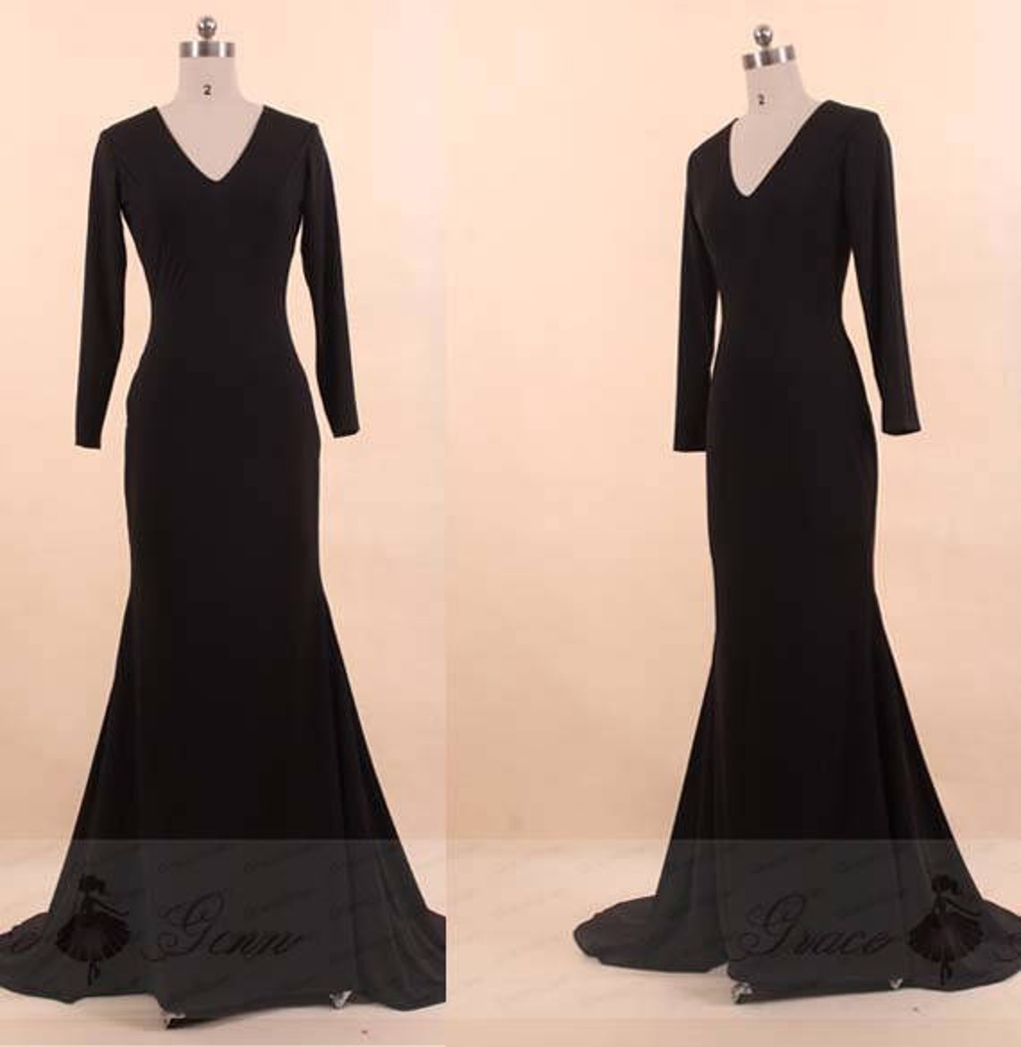 Black Bridesmaid Dress Long Sleeve,sexy Jersey Prom Dress Mermaid,sexy V Neck Wedding Dress With Train,formal Evening Gown Dress,pl2622