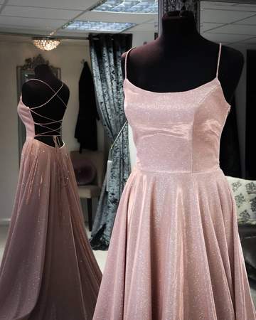 Straps A-line Rose Gold Long Formal Gown,pl2626