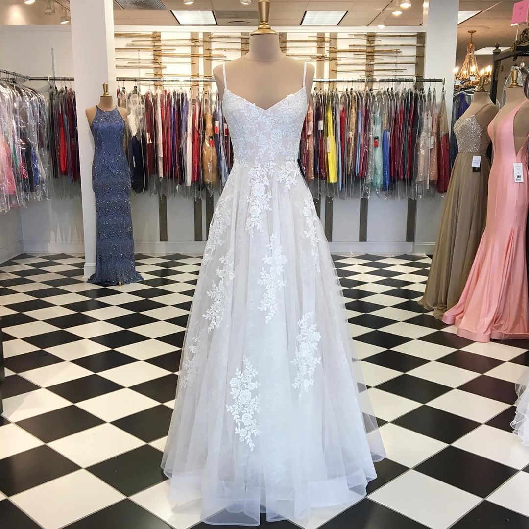 Spaghetti Straps Lace Prom Dresses, Long Prom Dress, A-line Prom Dress,pl2635