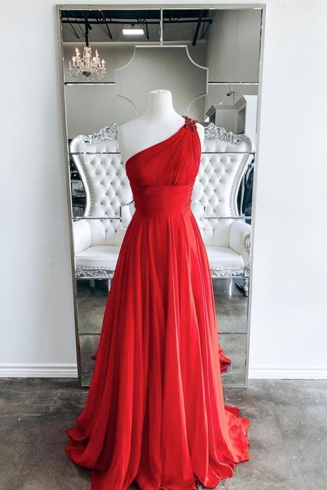 Red One Shoulder Long Prom Dress Red Evening Dress,pl2659