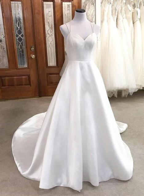 White Satin Long Prom Dress Simple Evening Dress,pl2680