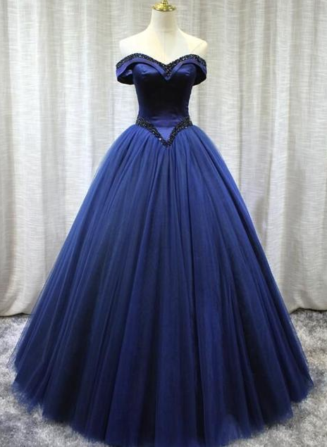 Beautiful Handmade Off Shoulder Tulle Sweet 16 Gown, Long Formal Prom Gowns,pl2682
