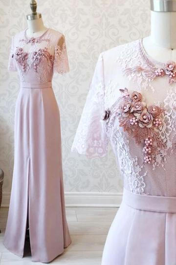 Unique Round Neck Tulle Lace Long Prom Dress, Evening Dress,pl2708