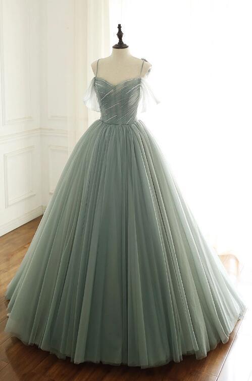 Light Green Tulle Long Prom Dress, Green Evening Dress,pl2709