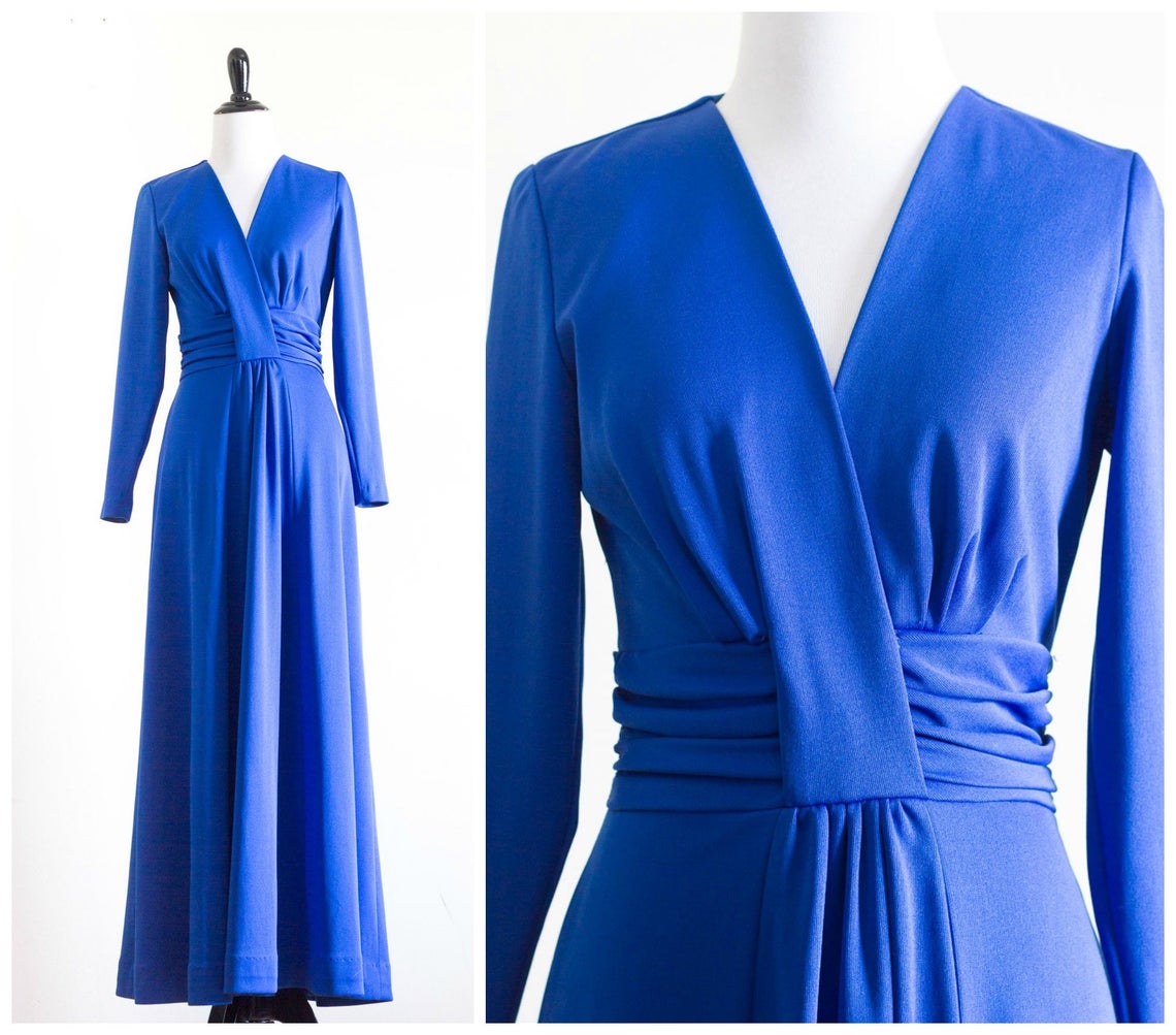 Royal Blue Long Sleeve Floor Length Dress,pl2717