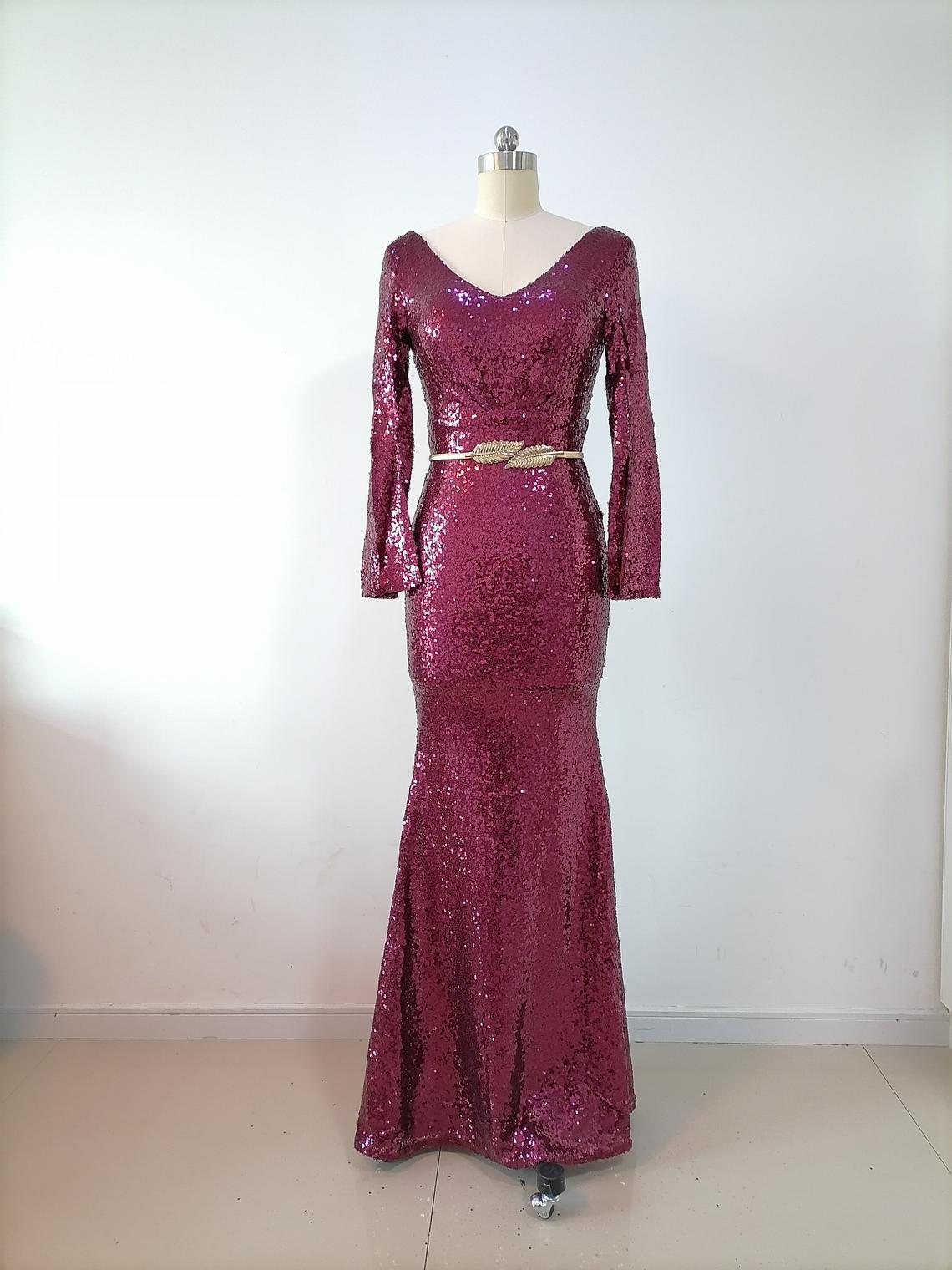 Evening Prom Gown Mermaid Dress Long V Neck Long Sleeves Sequins Women Formal Dress Homecoming Dresses Wedding Party Dress Bridal Gowns,pl2736