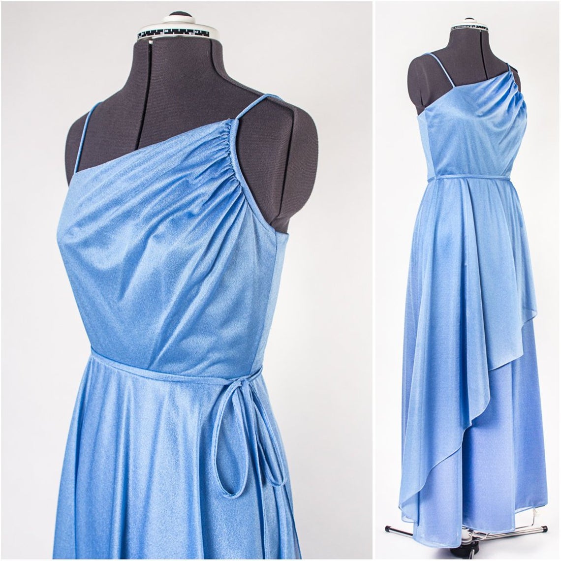 Powder Blue Chiffon Asymmetrical Evening Gown,pl2781