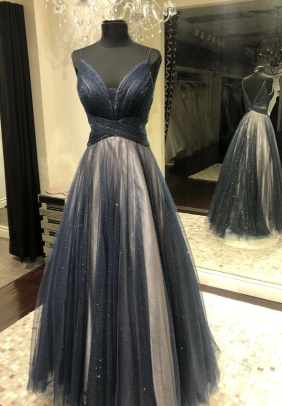 Black V Neck Tulle Long Prom Dress Evening Dress,pl2847