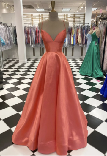 Simple V Neck Satin Long Prom Dress Evening Dress,pl2848