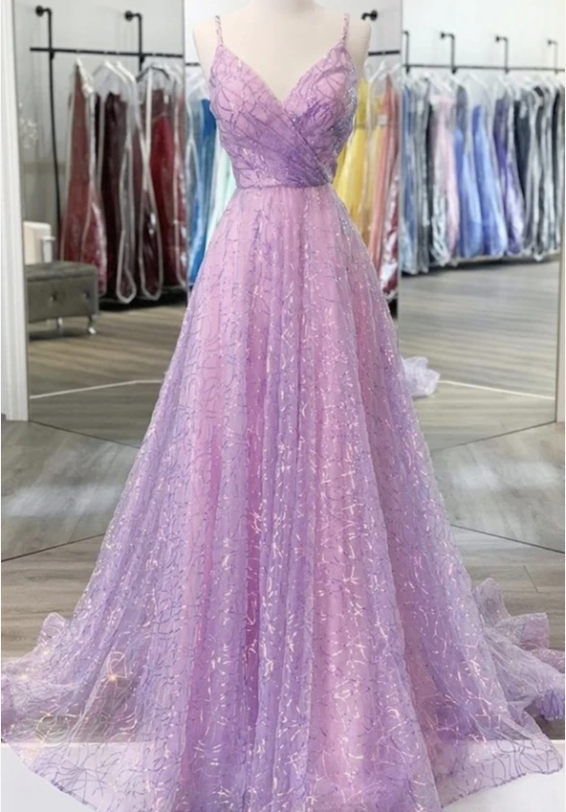 Purple Tulle Sequins Long Prom Dress Evening Dress,pl2850