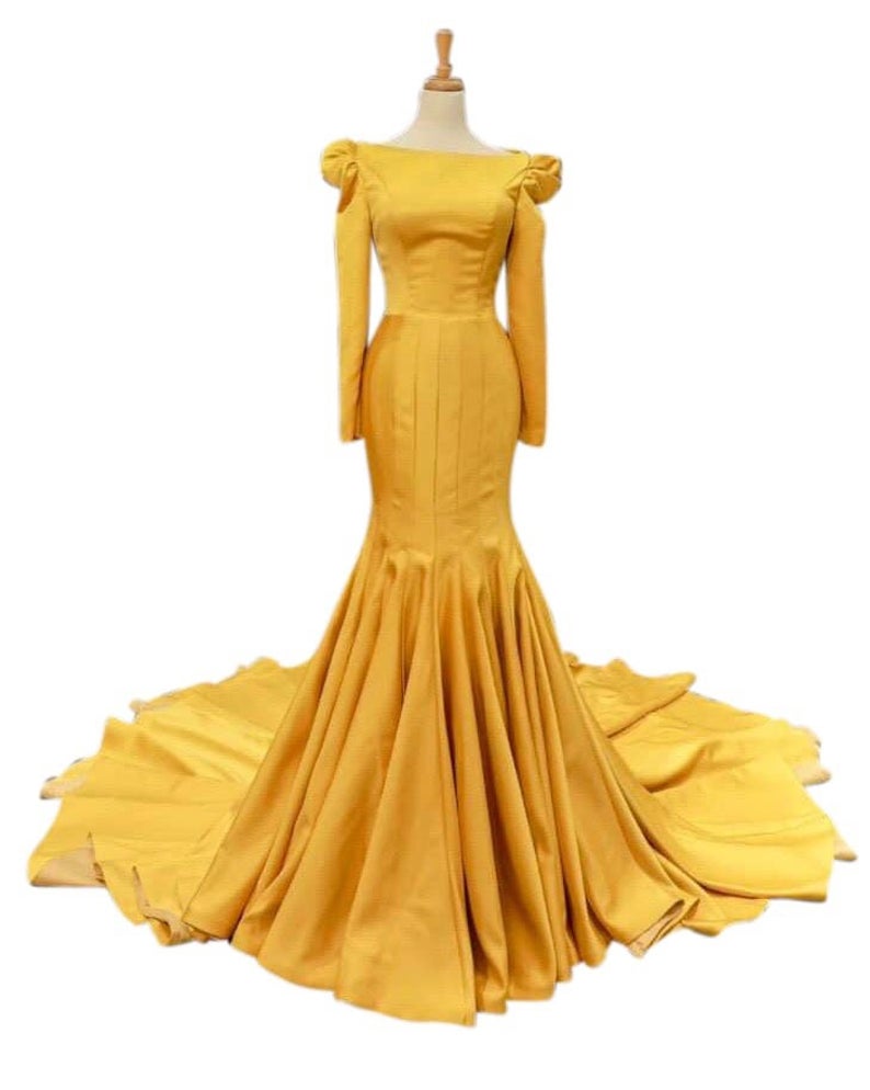 Designer Yellow Dress, Custom Made, Occasion And Party Wear,pl2862