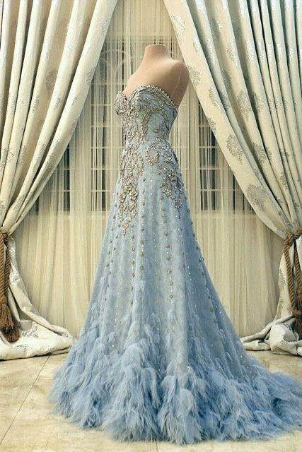 Wedding Dress,modest Prom Dress,sweetheart Wedding Dress,blue Wedding Dress, Beading Wedding Dress,pl2884