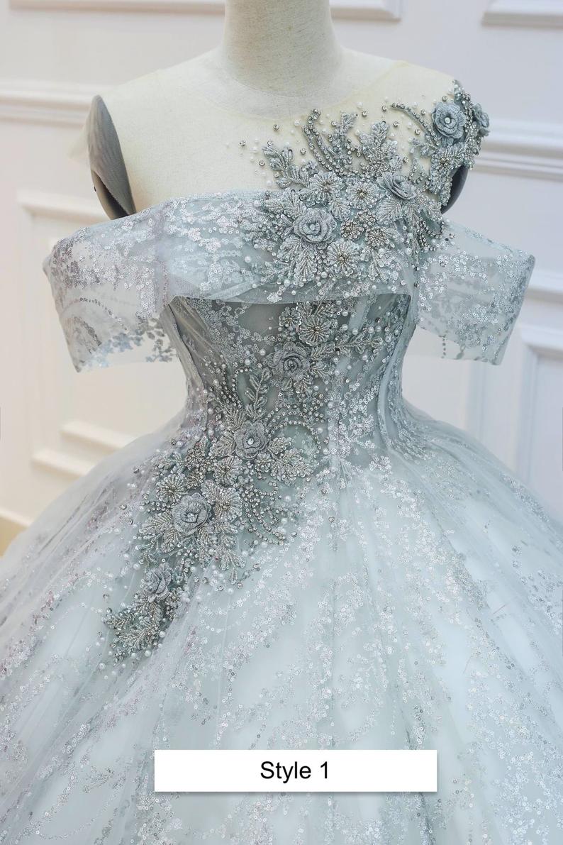 Sparkly Grey Sleeveless Or Drop Sleeves Ball Gown Wedding/prom Dress With Glitter Tulle And Court Train,pl2913