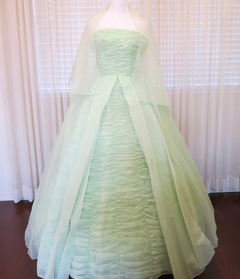 Mint Green Chiffon Vintage Ball Gown, Vintage Prom Dress,pl2922